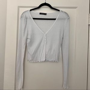 Glassons Ribbed Four Button Top in White